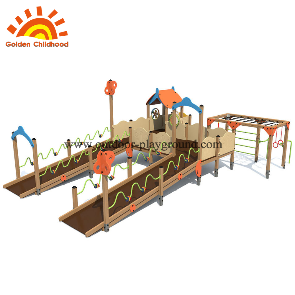 double wooden slide playground