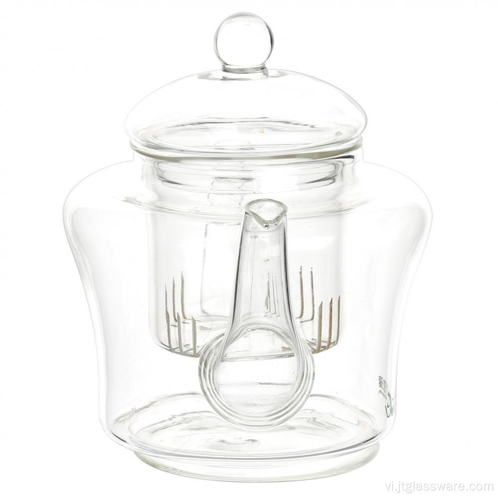 Bộ ấm trà hoa thủy tinh Mouthblown Pyrex