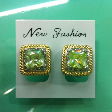 Gold Plated Square Green Cubic Zircon Stud Earring