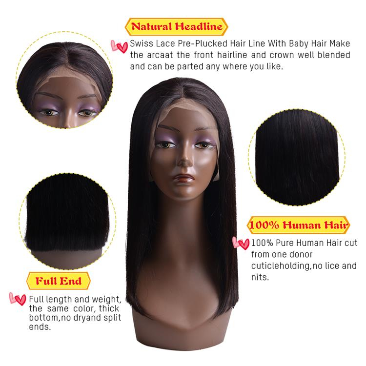 Wholesale Price Natural Color Human Hair Virgin Brazilian Cuticle Aligned Hair Lace Front Bob Brazilian Wigs  Extensions