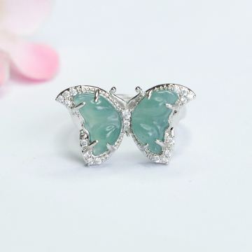 Burma Jadeite Butterfly Shape Rings for Women: Resizable Real Stone Precious Jewelry