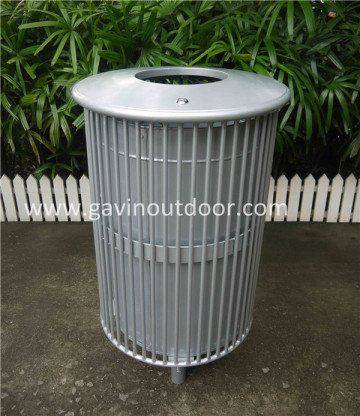 Embedded mount metal outdoor trash receptacles