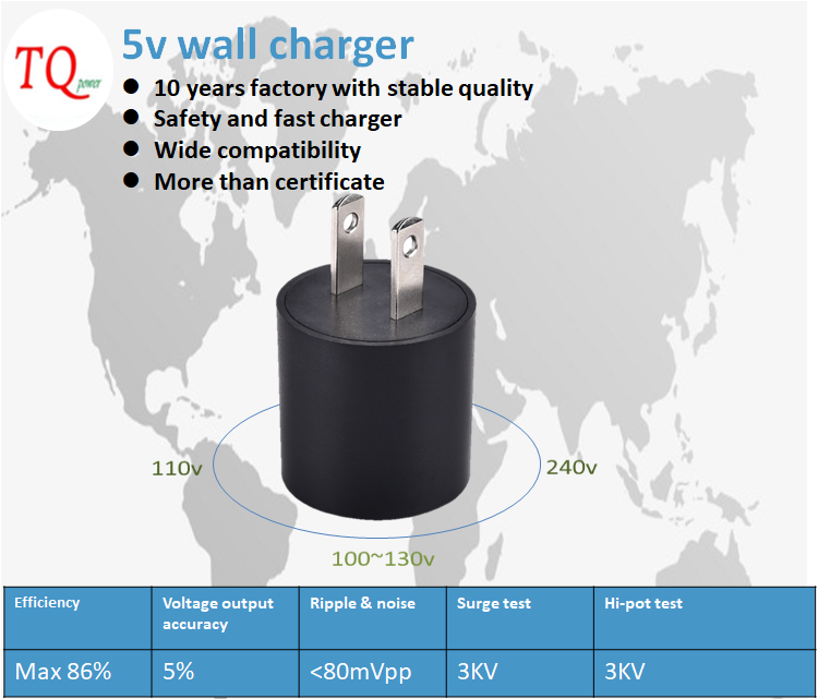 US plug 5v 300ma 400ma 500ma wall usb charger with UL/CUL TUV CE FCC PSE ROHS CB SAA C-tick