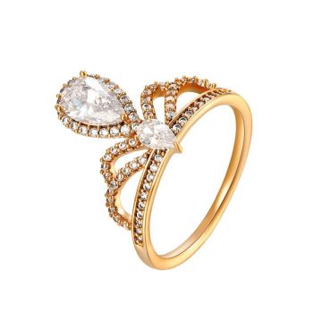 Set Zircon Crown Ring: Luxurious Gold-Plated Fashion Jewelry