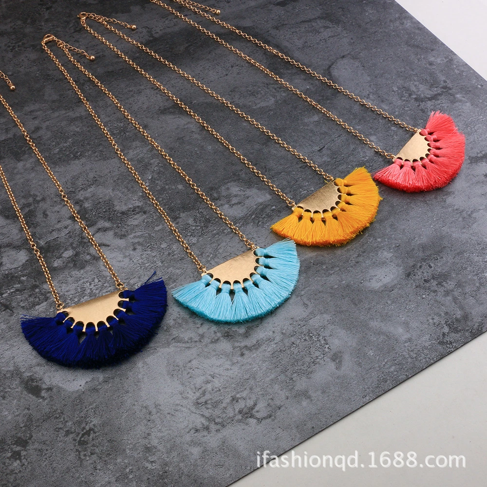 Wholesale Top Design Women Fashion Necklaces Jewelry Accessories Retro Gold Jewelry Colorful Tassel Necklace