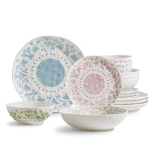 Colorful Large 16-Piece Porcelain Dinnerware Set for 4 with Plates and Bowls