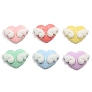 Cute 100Pcs Wings Heart Shaped Resin Flatback Cabochons Kawaii Colorful Resin Wing Hearts Charms Crafts For Jewelry Making