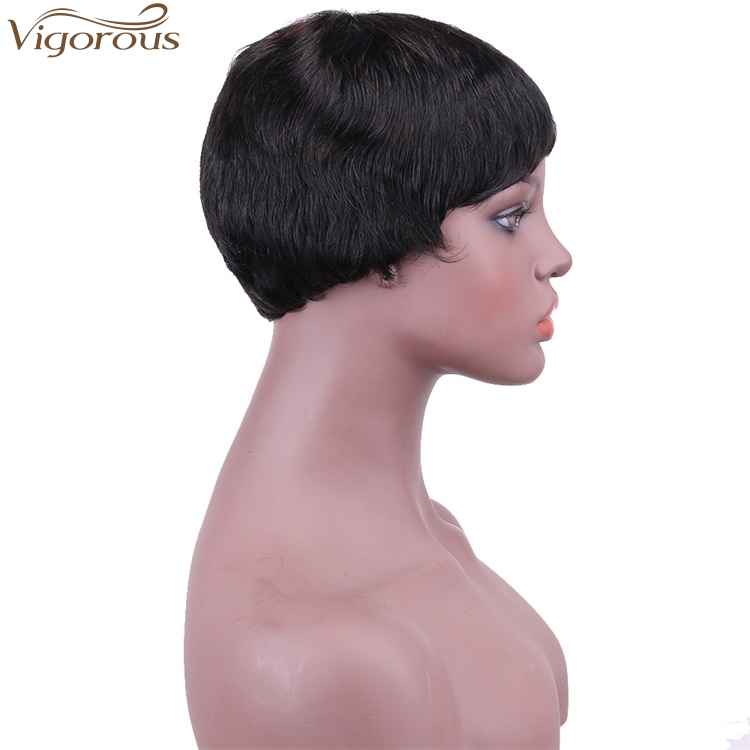 Vigorous Cheap Human Hair Short Bob Brazilian Pixie Cut Wig Straight Human Hair Wigs With Bangs 8 Inch Machine Made Real Wigs