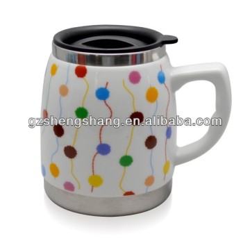 500ml high quality stainless steel/ceramic beer mug, ceramic bulk beer mugs