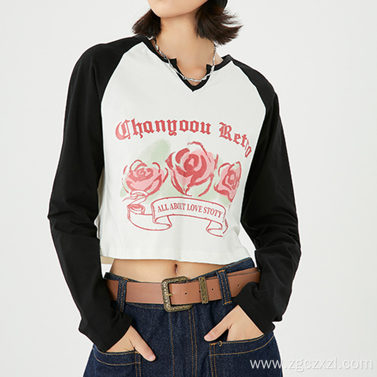 Women's autumn fashion alphabet floral long sleeve top