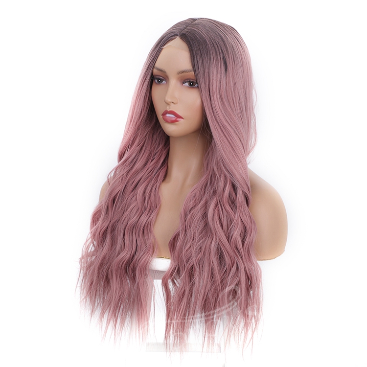 Body Wave Hair Wigs Long Synthetic Lace Ombre Grey Pink Wigs Women Middle Part Silky Full Heat Resistant Natural Looking wig