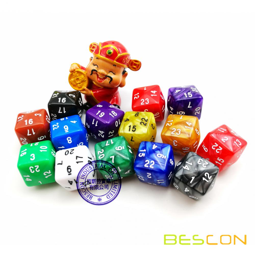 Dés polyèdres opaques colorés mélangés 24 côtés, D24 Die Gaming Dice, Dés D24, Dés de 24 côtés