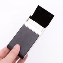Ladies' Long Cigarettes Size Portable Metal and Leather Cigarette Case