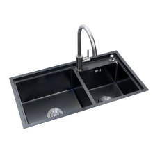 Stainless Steel Double Bowl Kitchen Sink - Black, Nano Step, Deep Under Mount