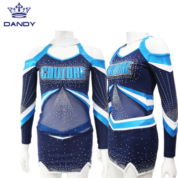 Royal blue metallic cheerleading uniforms