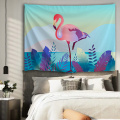 Flamingo Tapestry Plants Leaf Wall Hanging Blue Tropical Garden Tapestry for Livingroom Bedroom Home Dorm Decor