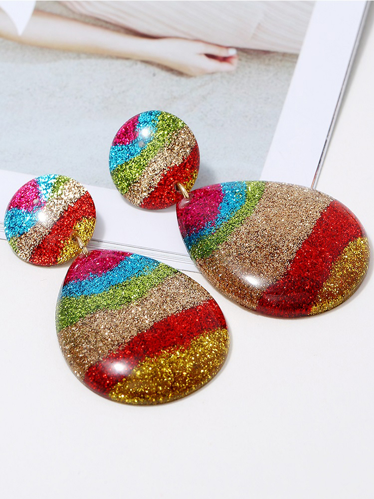 Vintage Rainbow Color Chunky Resin Drop earrings For Women Stylish Acrylic Ear Jewelry