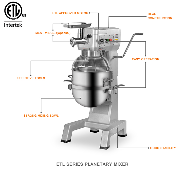 30l 1.8kw Bakery and Snacks Three Levels Multi-Functional Mixer Planetary Mixer Food Mixer With Meat Mincer