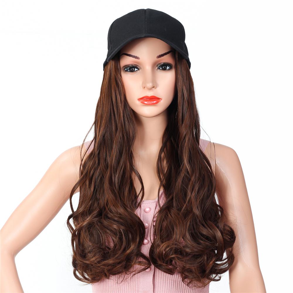 MYZYR Long Curly/Straight Wig with Hat Embroidery Hip Hop Hat Synthetic Adjustable Baseball Cap Wig Natural Fake Hair for Women