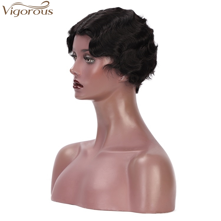 Vigorous Ladies Fashion Top Quality 100% Brazilian Human Hair Wig Finger Wave Short Pixie Cut Wigs For Women Wholesale Price