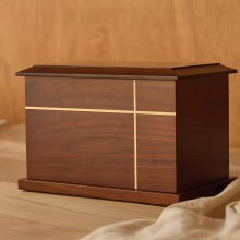 Modern Design Solid Walnut Urn Cross Cylinder for Funeral Burial Decorative Box