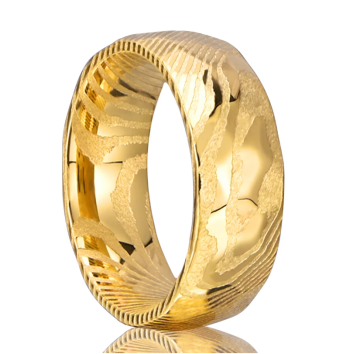 8mm Handmade Unique Damascus Steel Rings for Men - Customized Gold Polished Rings