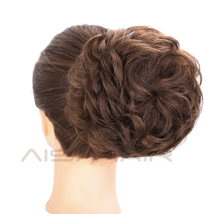 Aisi Hair Brown Curly Brazilian Human Hair Chignon Bun Elastic Rope Rubber Band Hairpiece Clip In Extension For Women