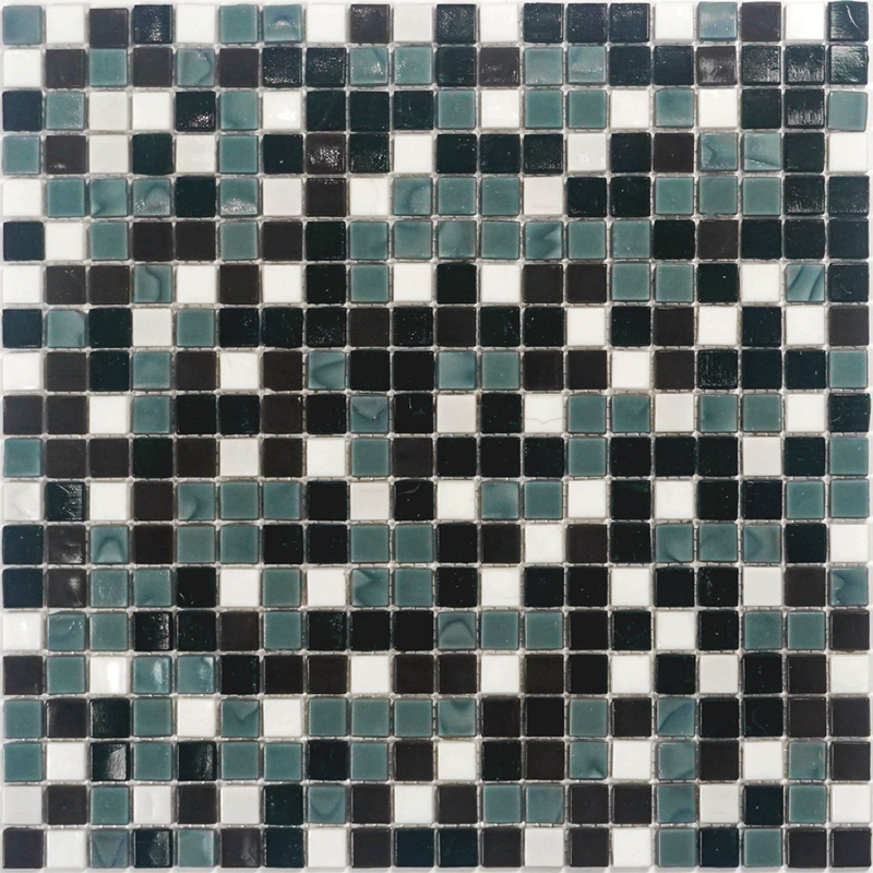 Glass mosaic with adhesive