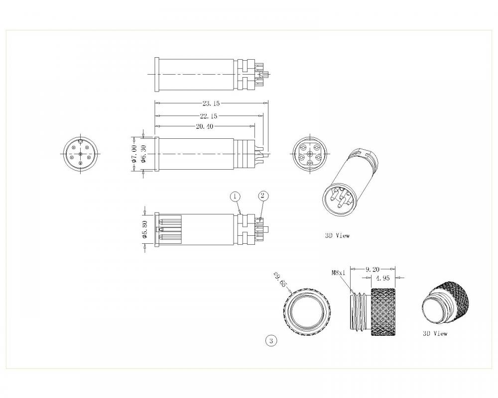 M8-XP-M-166-1 M8 6 ~ 8P Filo maschile