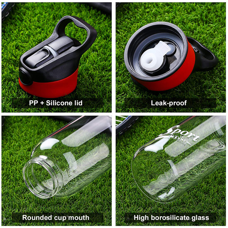 1000ml Borosilicate Glass Flip Top Sport Water Bottle with Sleeve Reusable Glass Juice Bottles