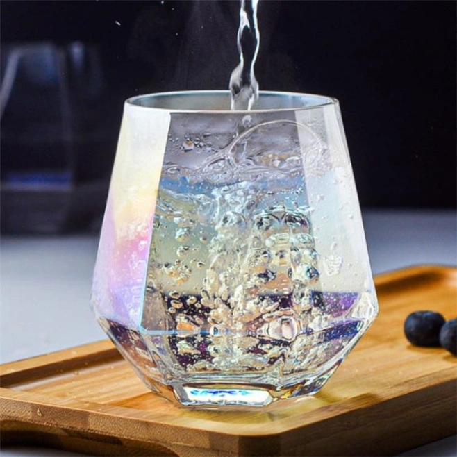 Transparent Gold Rim Glass Cup, Creative Diamond Six-Sided Glass Cup