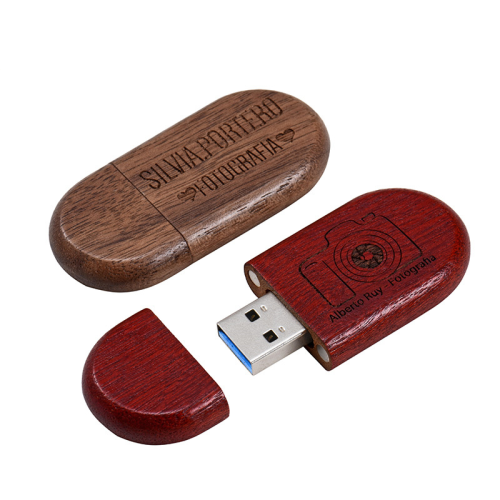 Ronde klassieke houten USB-stick, bulk