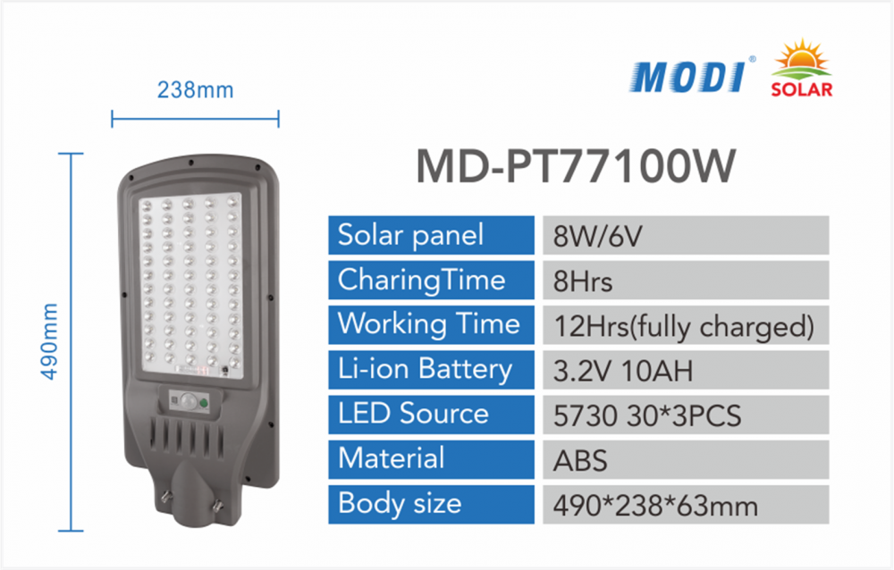 100W ضوء الشارع بالطاقة الشمسية مع جهاز استشعار