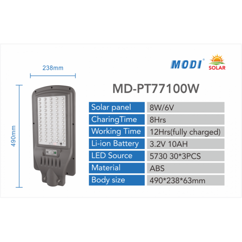 Lampu jalan surya 100W dengan sensor