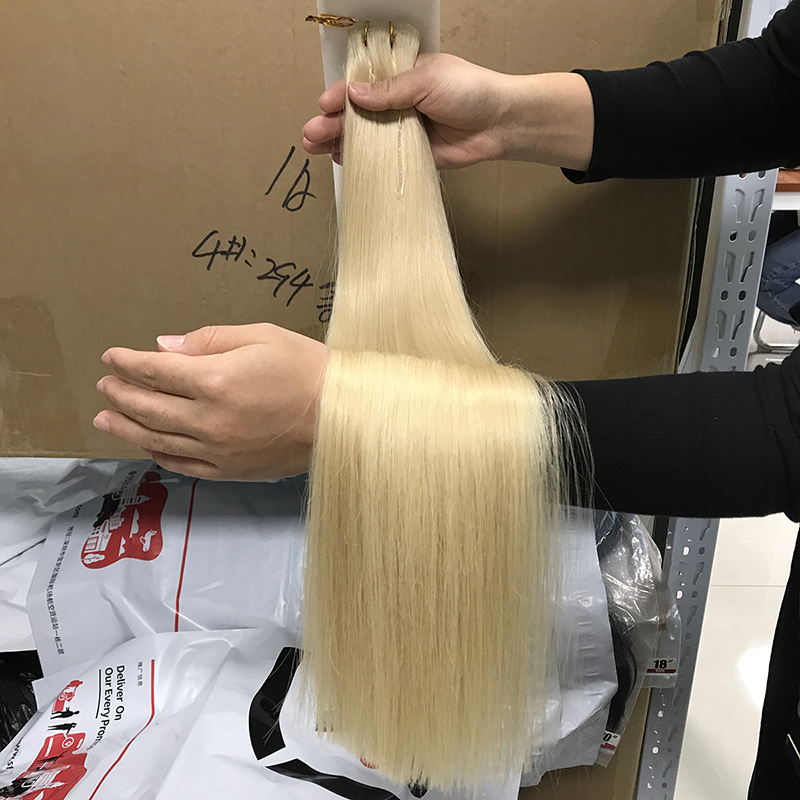 Double drawn white women human hair flat weft, light color 100g flat weft hair extensions, flat weft remy hair extensions