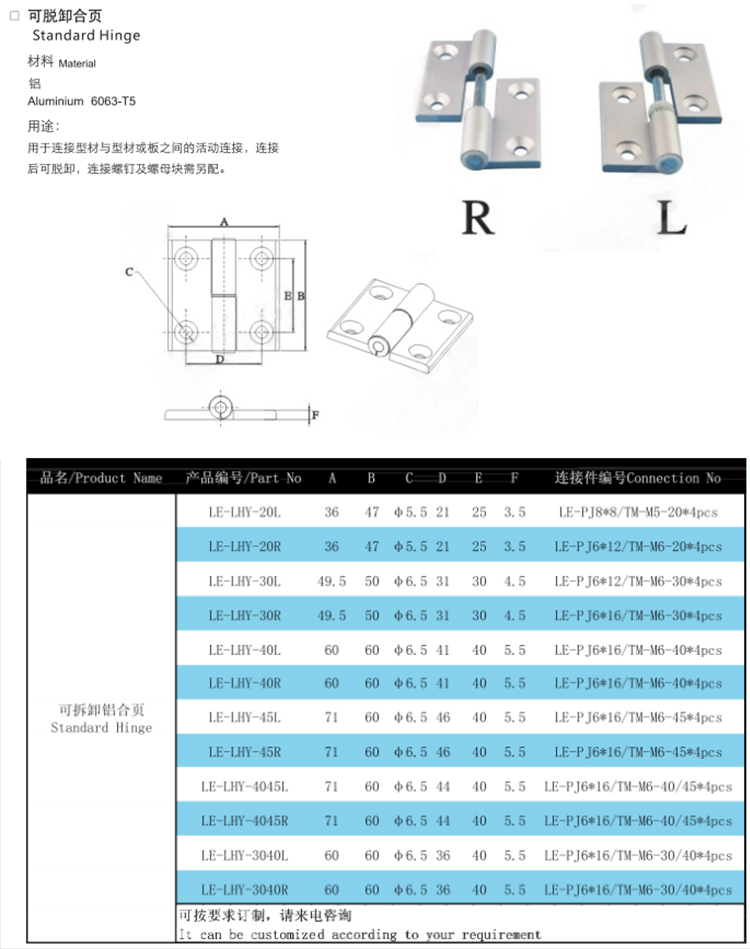 Various models heavy duty Plastic Standard Hinge for aluminium t slot accessories