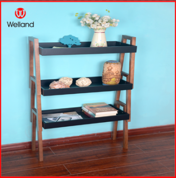 Wood standing floor display with shelf