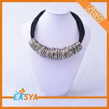 Wholesale Black Rope Necklace with Silver Circle Pendant