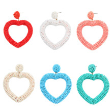 6 color Statement Beaded Heart Hoop Earrings Fashion Bohemian Handmade Woven Glass Seed Whimsical Drop Earring Stud Jewelry