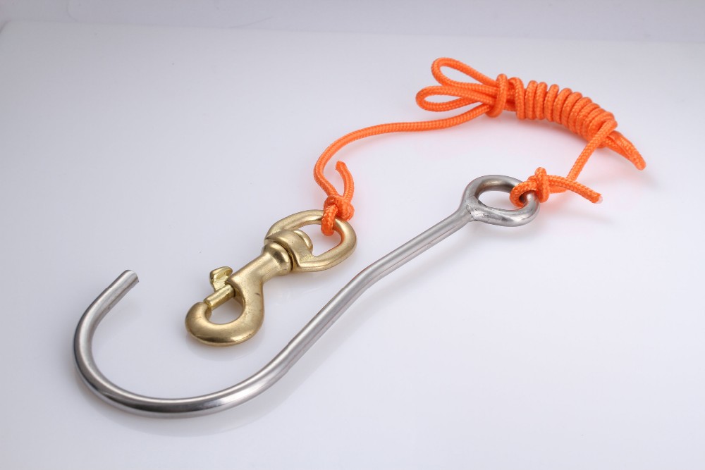 Reef cave Diving equipment coiled lanyard dive hook.