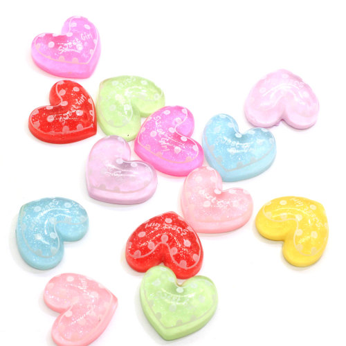 Charms in resina con cuore in pesca glitterata Love Heart Cabochons in resina flatback per guscio del telefono o accessori per capelli Choildren Materiali