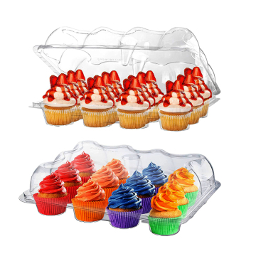 12 Cups PET Disposable Cupcake Containers with Holders and Lid - Muffin Cupcake Carrier Packaging Transporter