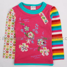 girls embroidered flower tshirts long sleeve contton high quality tee