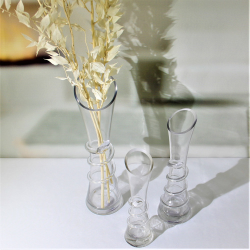 Transparent Slanted Mouth Bud Glass Vase with Wave