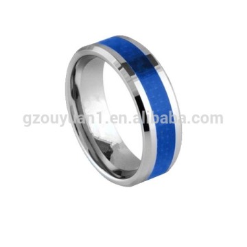 Tungsten Ring, New Blue Carbon Fiber Inlay Tungsten Ring, Tungsten Ring with Carbon Fiber Inlay