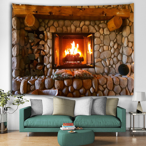 Cobblestone Fireplace Wall Tapestry Nature Tapestry Wall Hanging Polyester 3D Print Tapestry for Livingroom Bedroom Home Dorm De