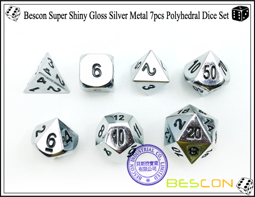 Bescon Super glänzendes Glanz Silber Metall 7pcs Polyhedral Würfel Set-3 Bescon Super Shiny Gloss Silver Metal 7pcs Polyhedral Dice Set-3