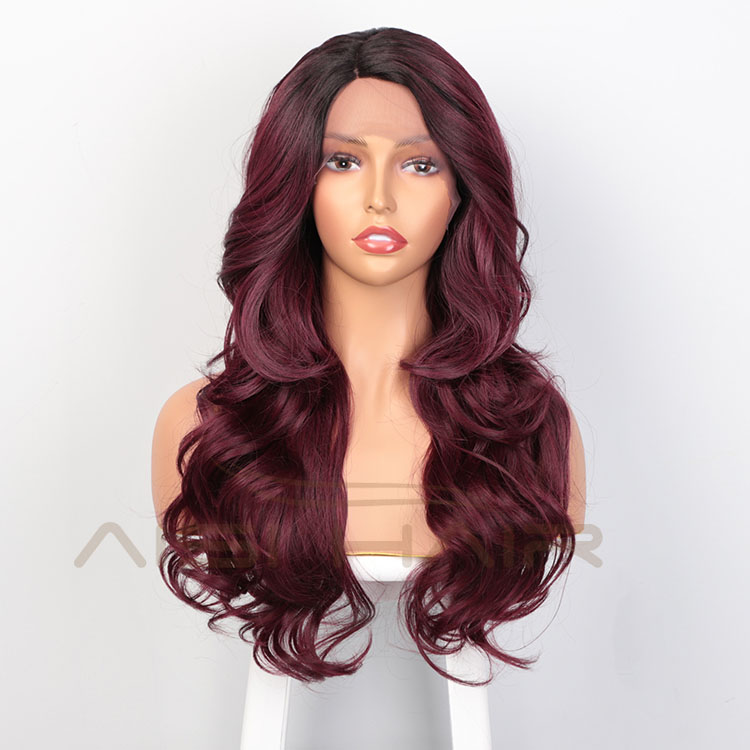 Aisi Hair New Design Long Wavy Ombre Red Wig Body Wave Swiss Lace Wig Cosplay Synthetic Lace Frontal Hair Wigs For Black Women