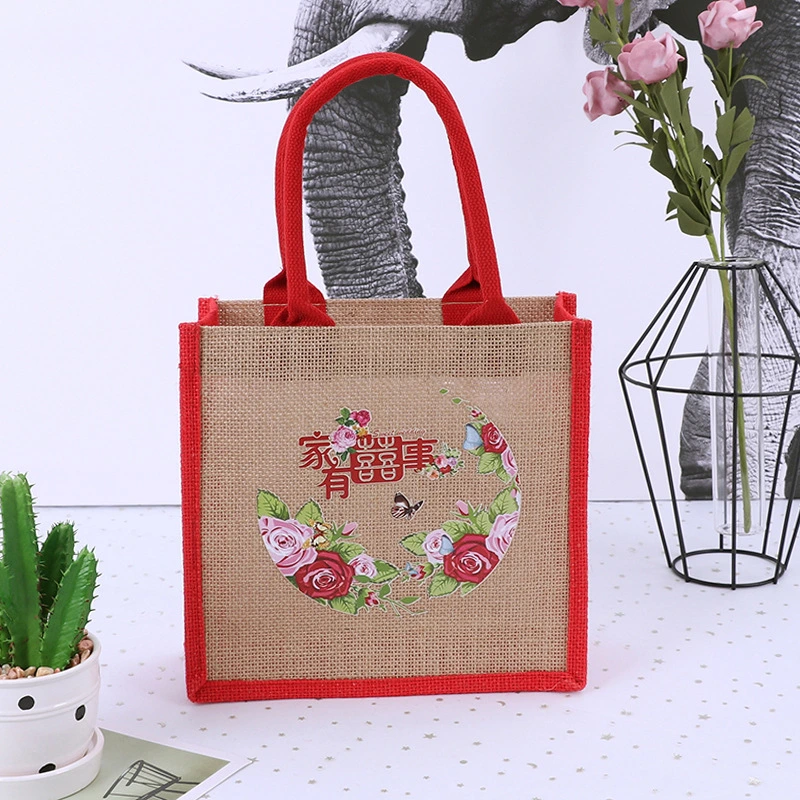 Promotional Gift Eco-Friendly Durable Reusable Jute Tote Bag with Full Logo Printed