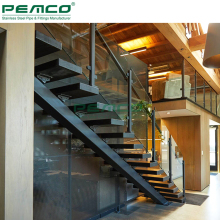 American Canadian Indoor Steel Frame Floating Glass Staircase